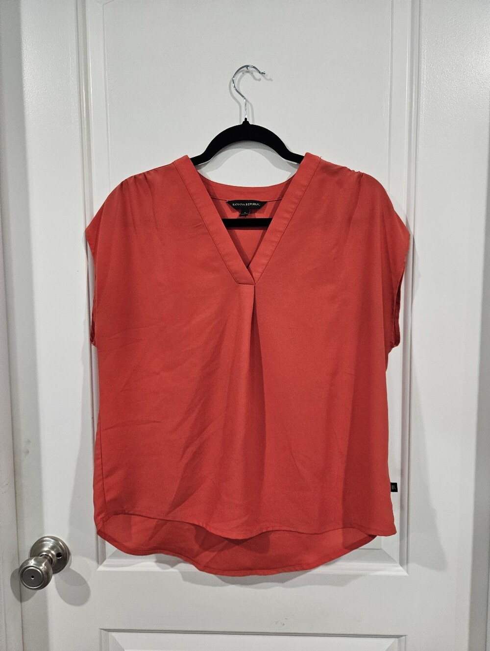 Orange V-Neck Banana Republic Short Sleeve Blouse